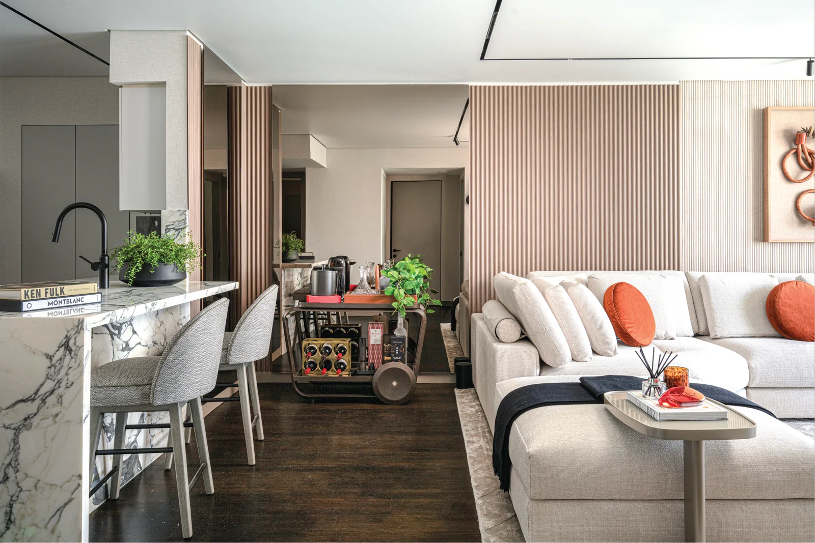 Casa Sienna — Custom kitchen island and fluted wood millwork