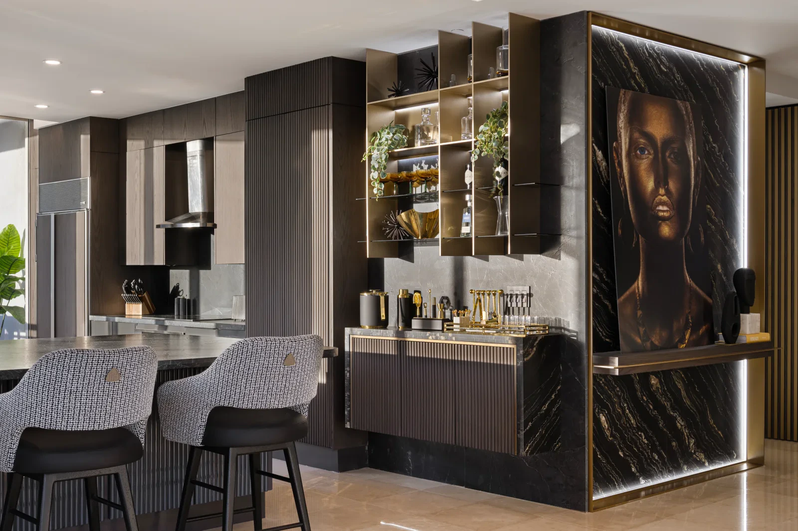 Chiaroscuro Residence — primary suite with marble and wood